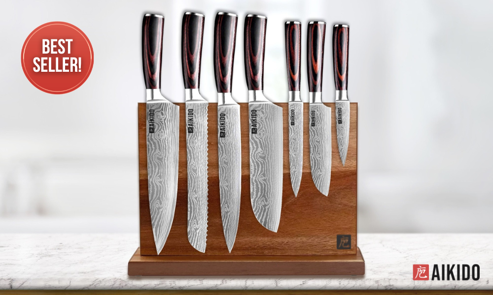 Signature 7-Piece Kitchen Knife Set with Acacia Wood Magnetic