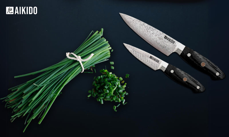 Master Chef Knife Set 7 Pieces Red Pakka Wood Handles Damascus 