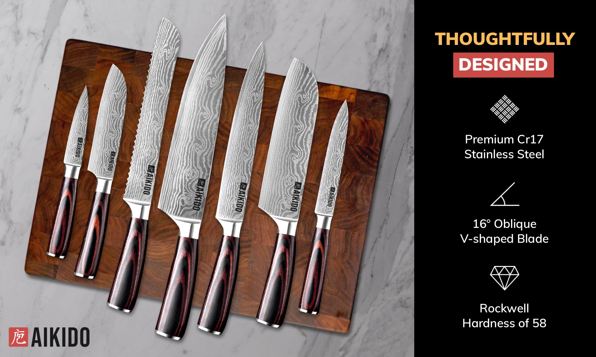 Signature 7-Piece Kitchen Knife Set with Acacia Wood Magnetic