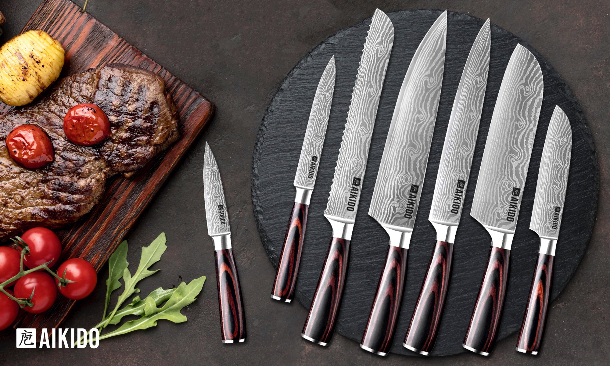 Signature 7-Piece Kitchen Knife Set with Stainless Steel Knife Holder –  Aikido Steel